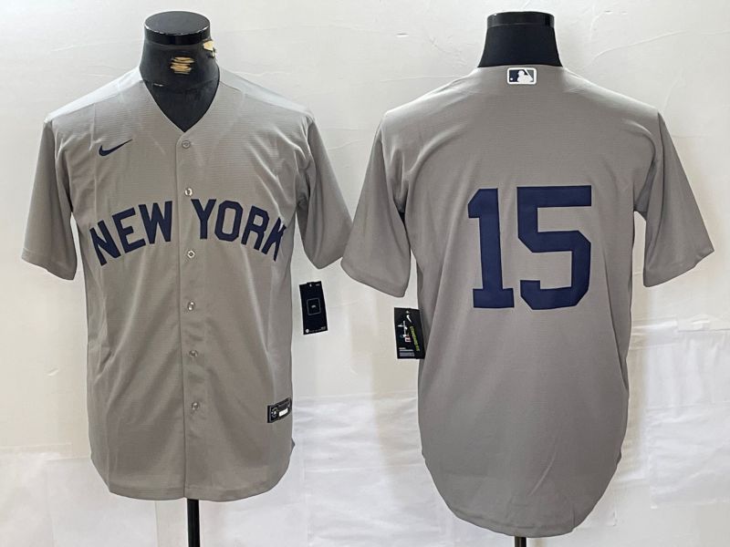 Men New York Yankees 15 No Name Grey Nike Game 2024 MLB Jersey style 1